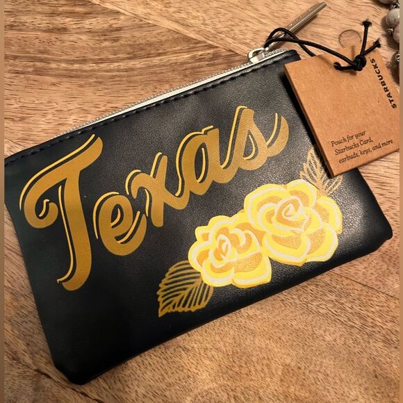 Starbucks coffee Texas Tx Coin Purse wallet Key ring roses blue - Picture 1 of 3